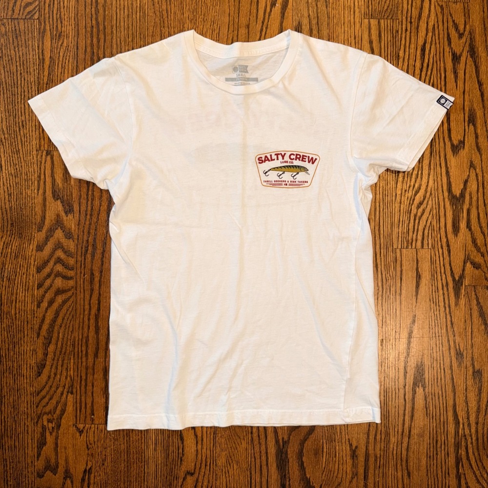 Salty Crew Lure Co Graphic T-Shirt Fishing Thrill Seekers Small White Fishing